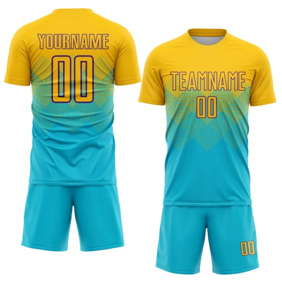 Custom Lakes Blue Gold-Purple Sublimation Soccer Uniform Jersey