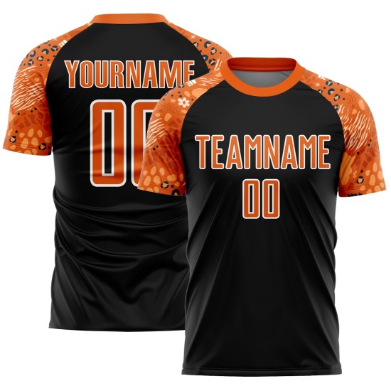 Custom Black Bay Orange-White African Pattern Sublimation Soccer Uniform Jersey