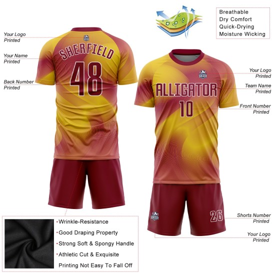 Custom Gold Crimson-White Sublimation Soccer Uniform Jersey