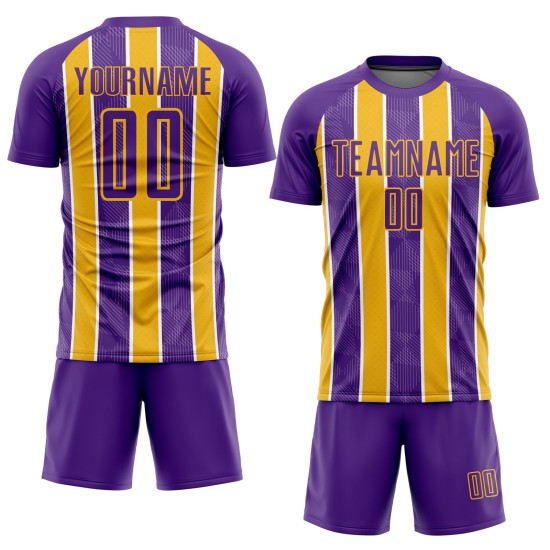 Custom Purple Gold-White Stripes Sublimation Soccer Uniform Jersey