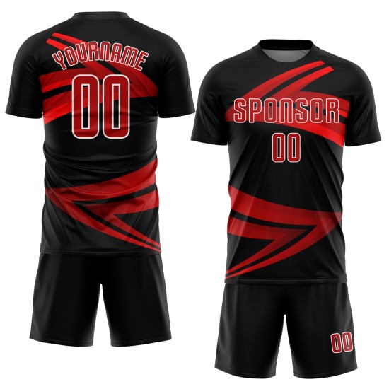 Custom Black Red-White Sublimation Soccer Uniform Jersey